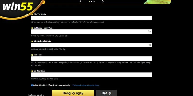 Người chơi điền đầy đủ thông tin mở tài khoản