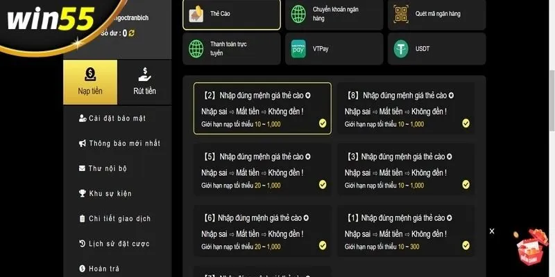 Người chơi lưu ý điền đúng thông tin nạp tiền